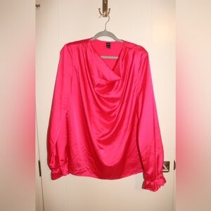 SHEIN Pink Cowl Neck Puff Sleeve Blouse